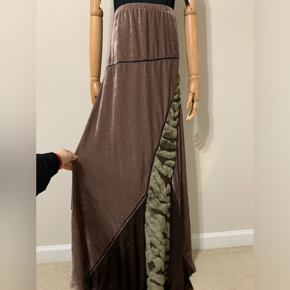XOXO Brown and Green Velvet Skirt with Mesh Detailing